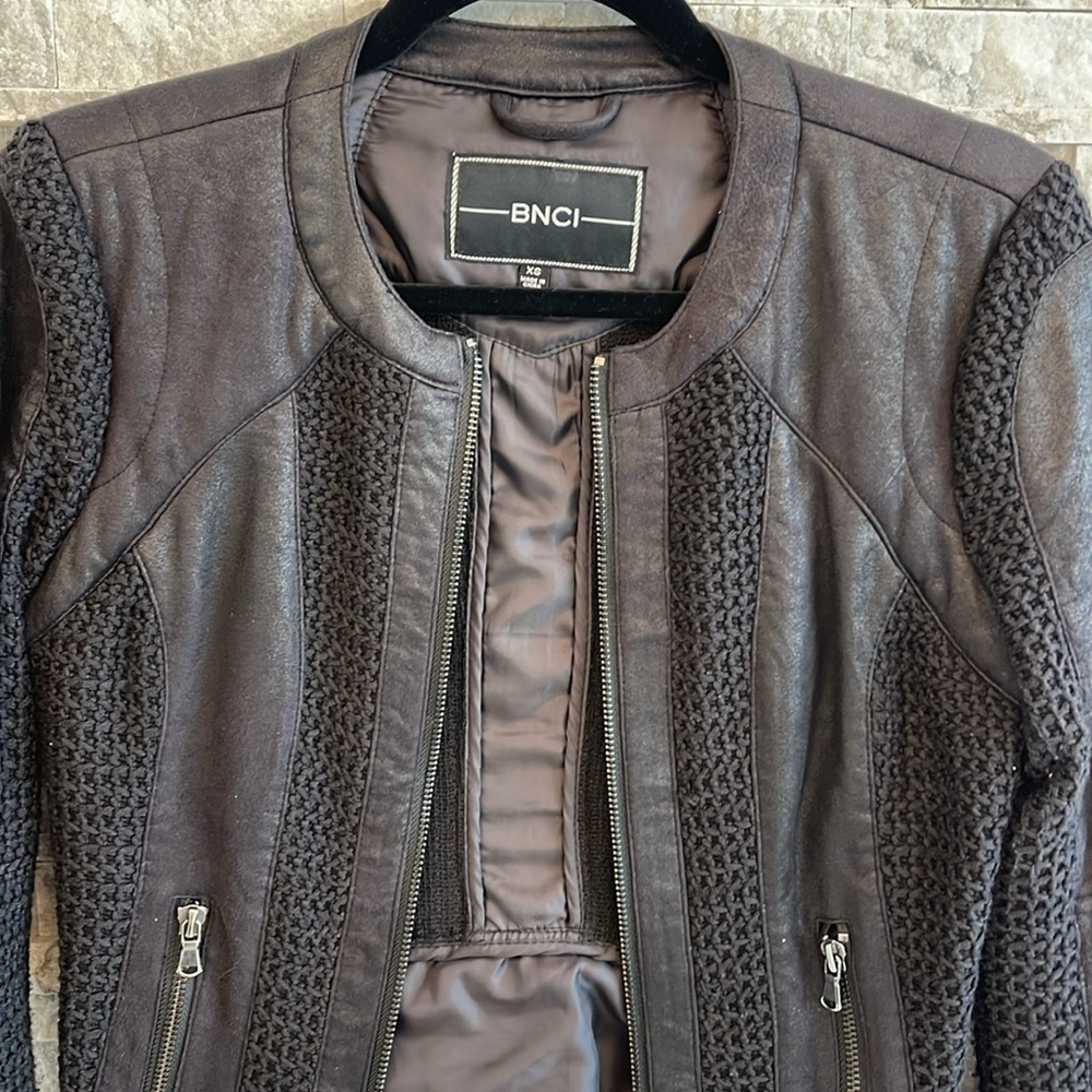 Fall Jacket Black Two Different Materials With Zi… - image 2